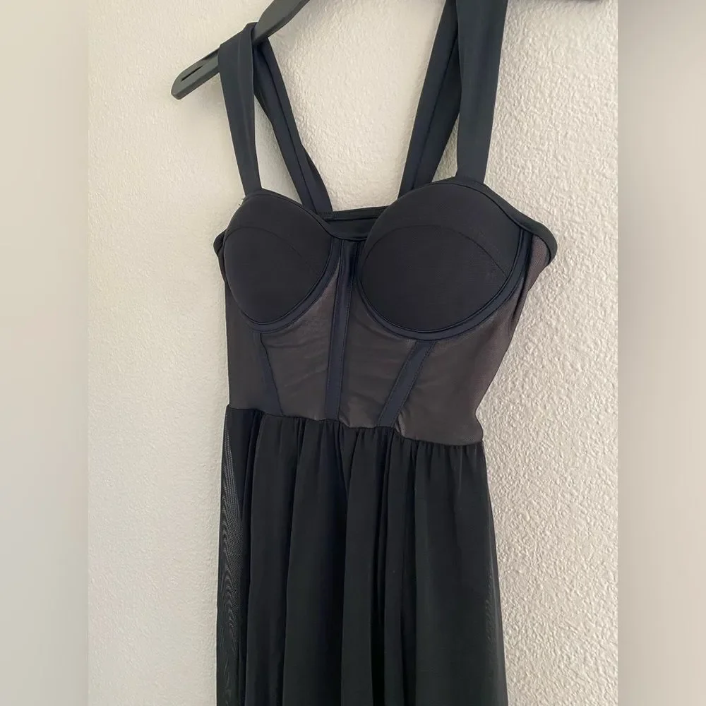 WEISSMAN Dance Costume maxi black corset Bustier Mesh Dress D10563 Adult XSA